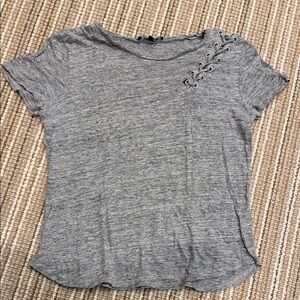 Olivaceous Heather Gray Lace-Up Short Sleeve Top
